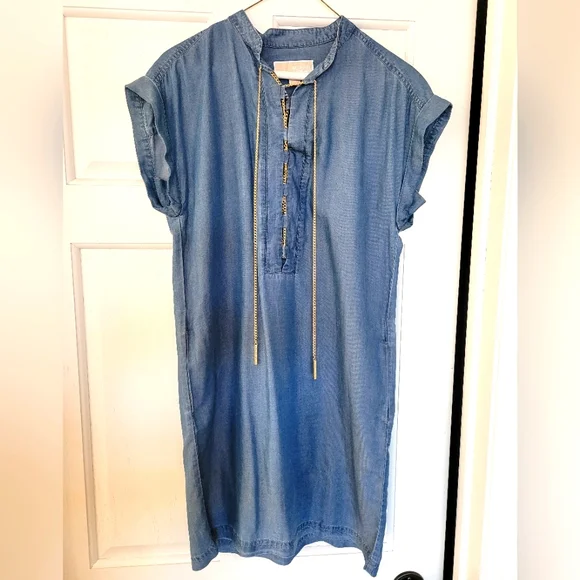 green emerald velvet dress Michael Kors Women's Denim Pleated Shirt Dress, Rosewater, XXS at Amazon  Women's Clothing store main image 1